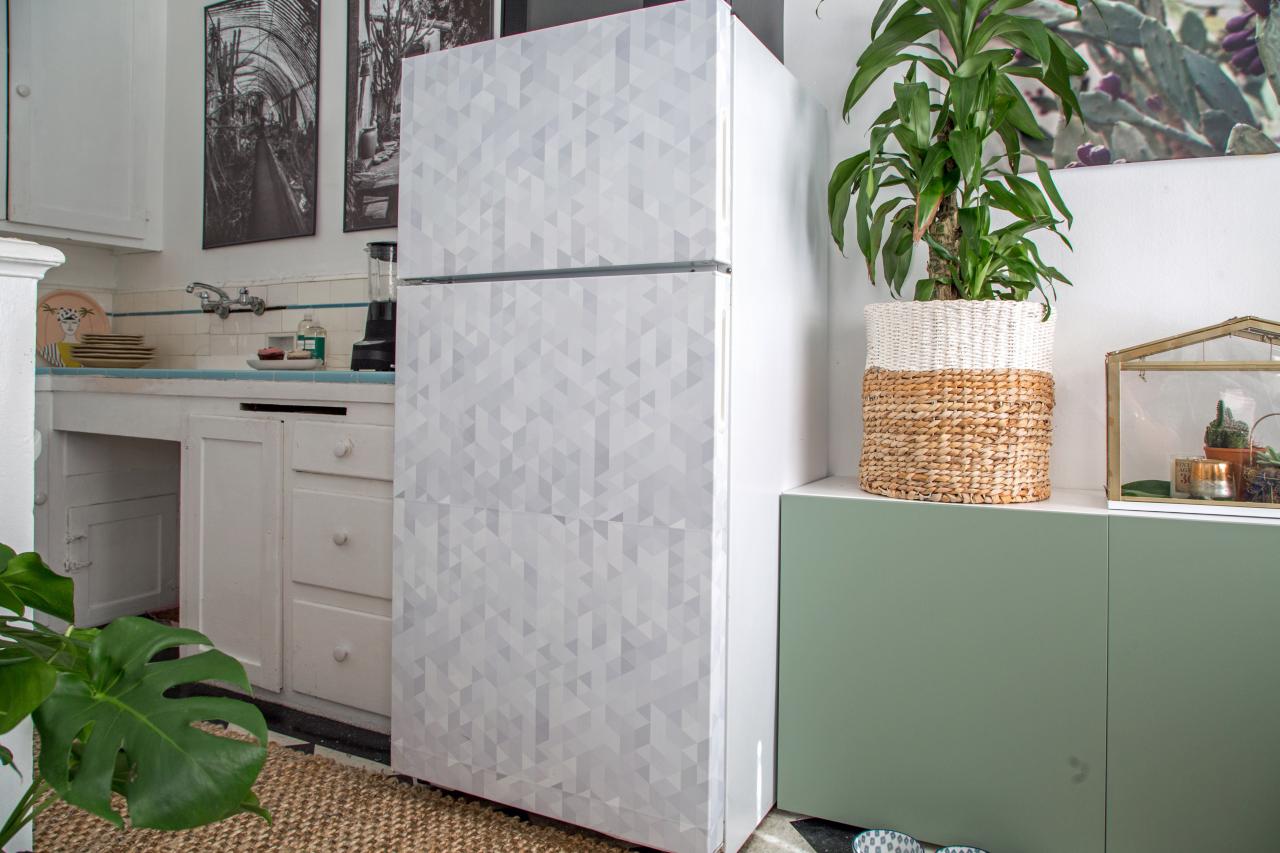 Refrigerator a Makeover With Wallpaper