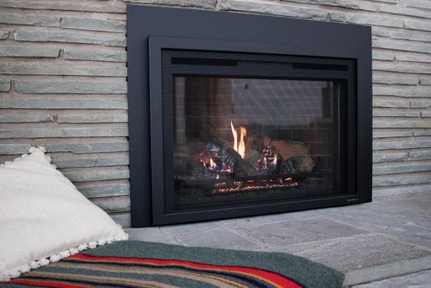A high-end gas fireplace.
