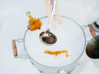 A fun little winter treat best enjoyed with local Vermont maple syrup is maple taffy served on snow. Swirl it up on a popsicle stick and enjoy.