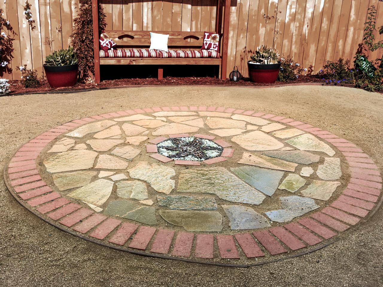 How To Make A Brick And Flagstone Patio With Pebble Mosaic Inset Diy - How To Make A Round Flagstone Patio