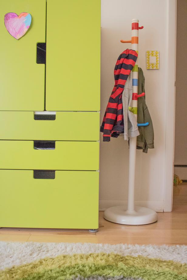 Easy storage techniques make it easy for kids to clean and maintain their own bedrooms.