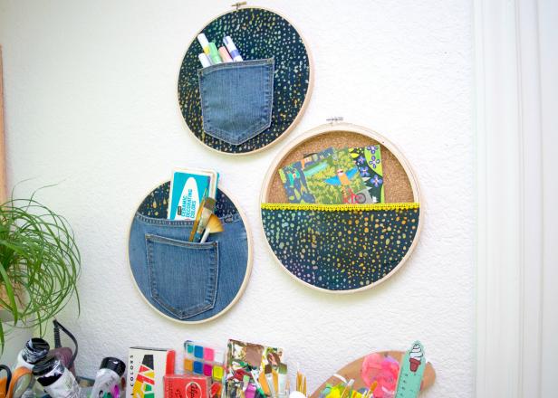 Stylish Storage Solution Diy Embroidery Hoop Wall Pockets Diy All you need is love, but some denim wall art would be nice, too. diy embroidery hoop wall pockets