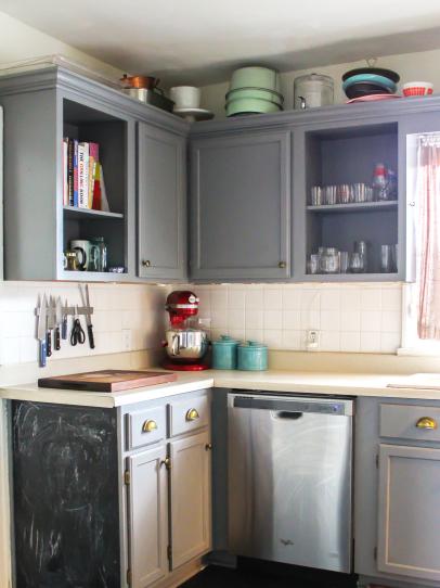 how to replace upper cabinets with open shelving | diy